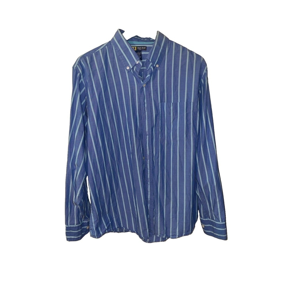 Duck Head L Blue Striped Dress Shirt 100% Cotton Long Sleeve